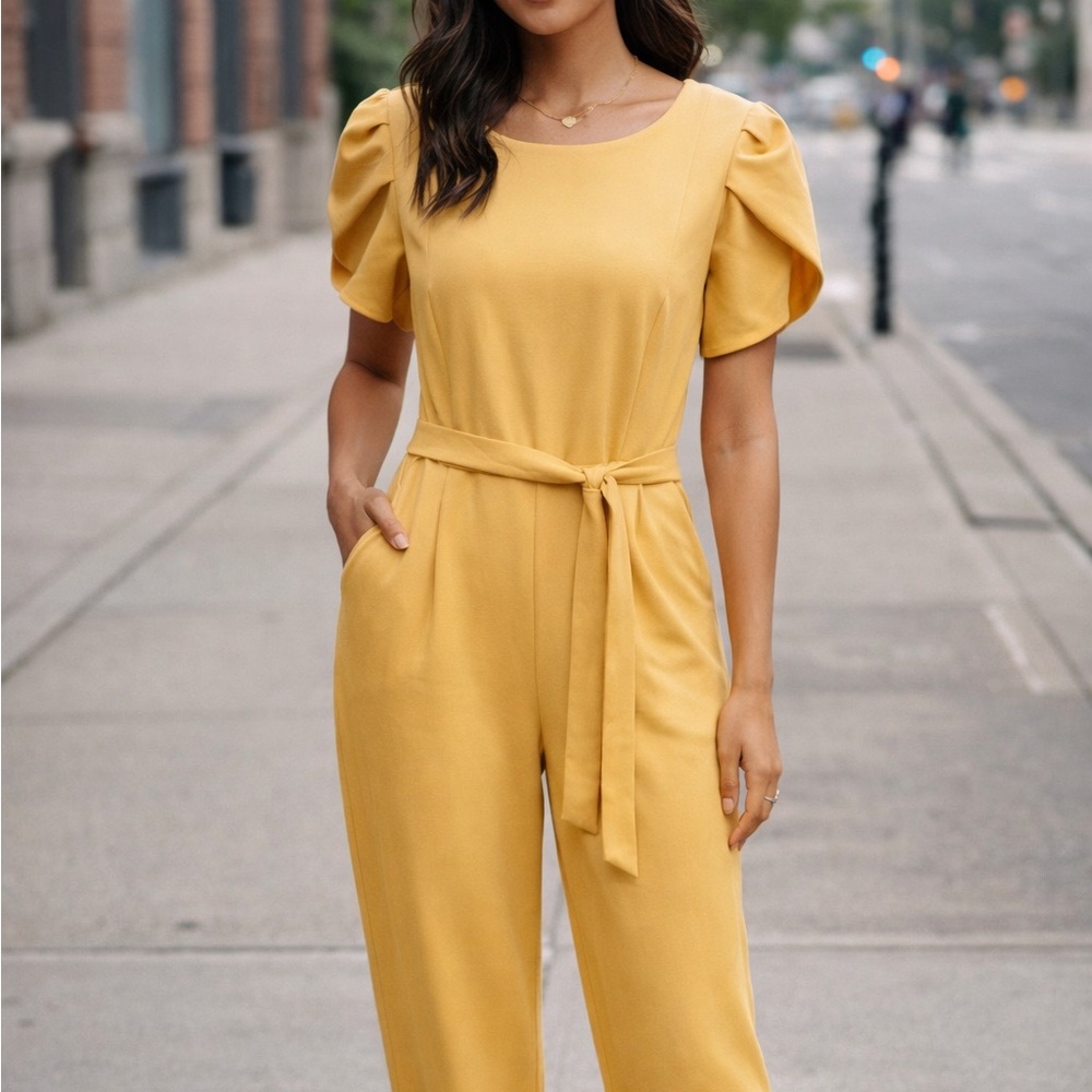 Calvin Klein Mustard Jumpsuit with Puff Sleeves
